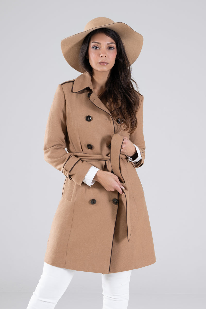 Camel short trench on sale coat