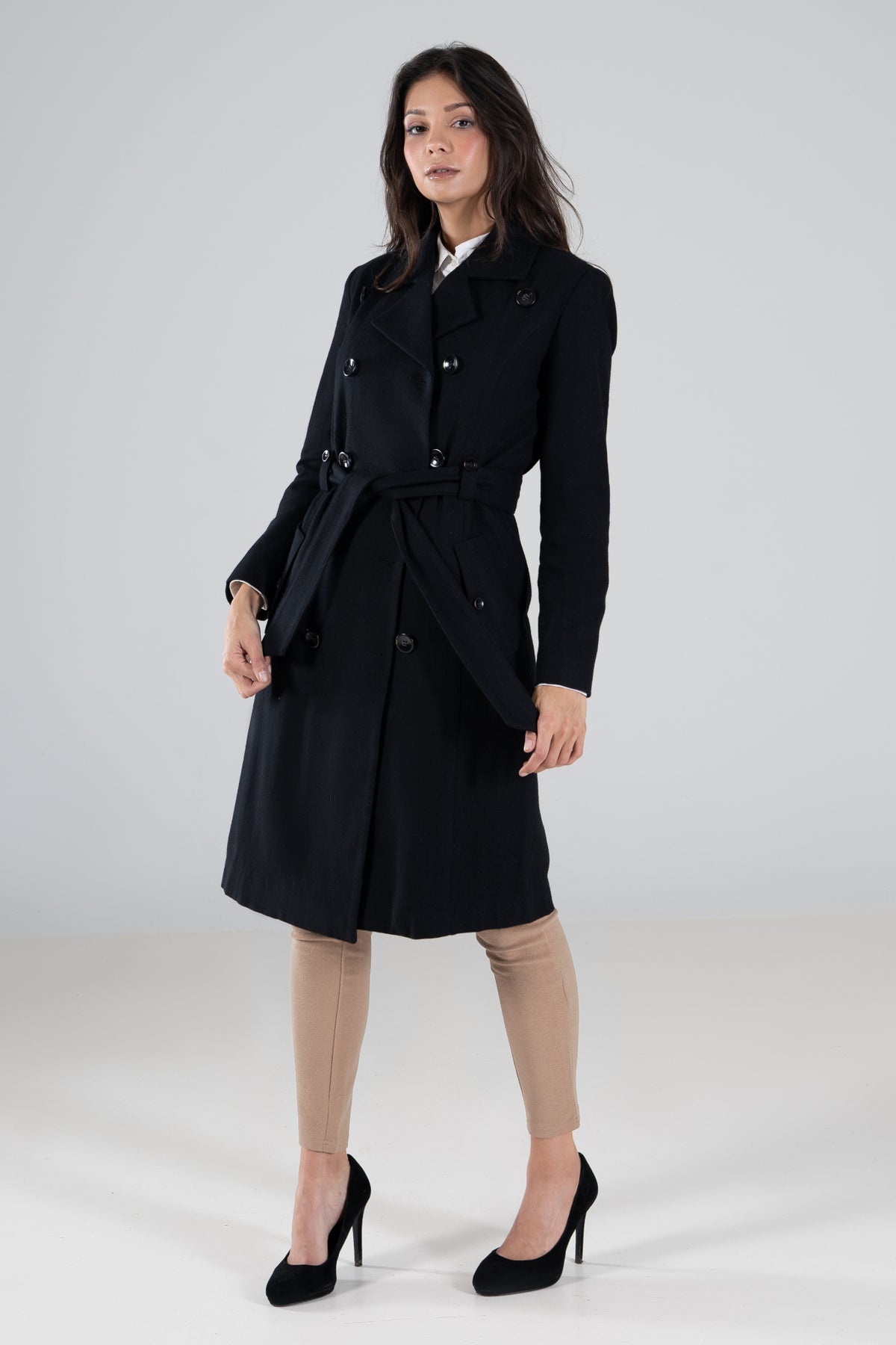 Women's Winter Trench Coats|Dark Night Black Wool Coat – Freni