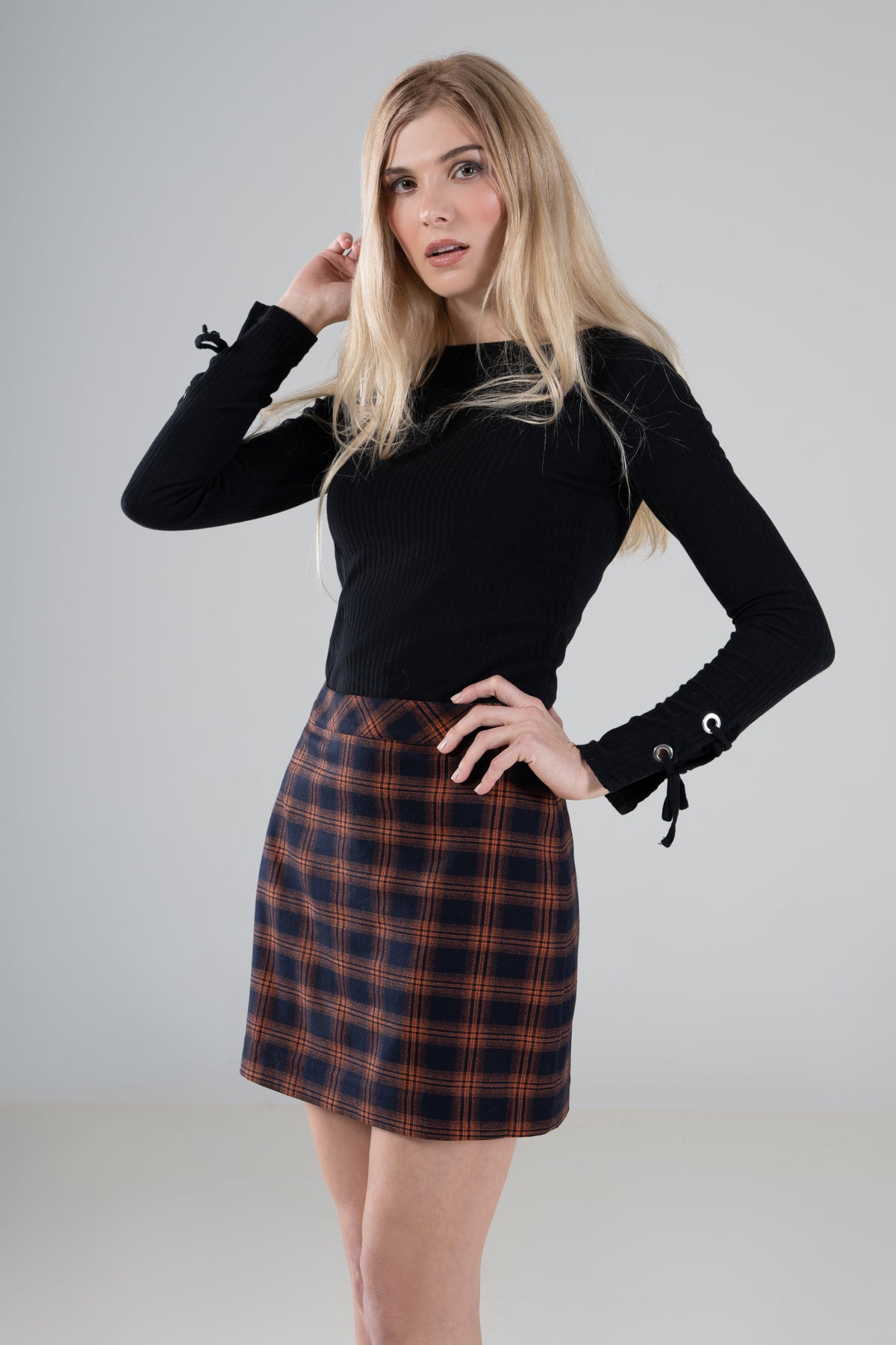 YEMOCILE Women Girls Plaid Skirts High Waist A-Line Belt Lace Up